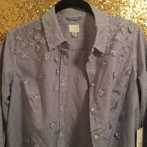 A New Day striped button down shirt with flowers